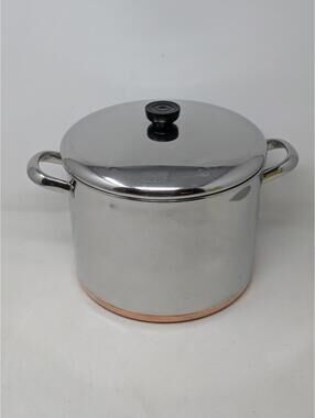 Vtg 1801 Revere Ware Copper Bottom Stock Pot 10 Qt Quart w/ Lid Clinton IL USA